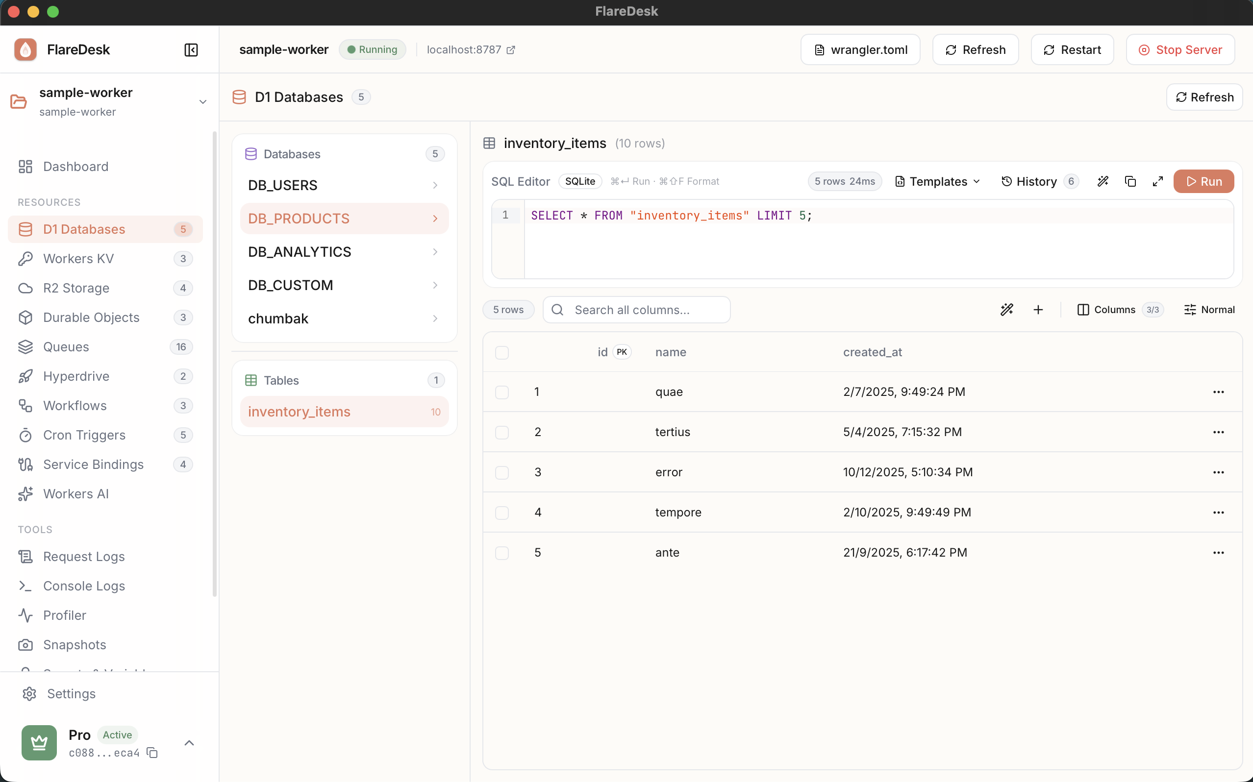 D1 Databases in FlareDesk
