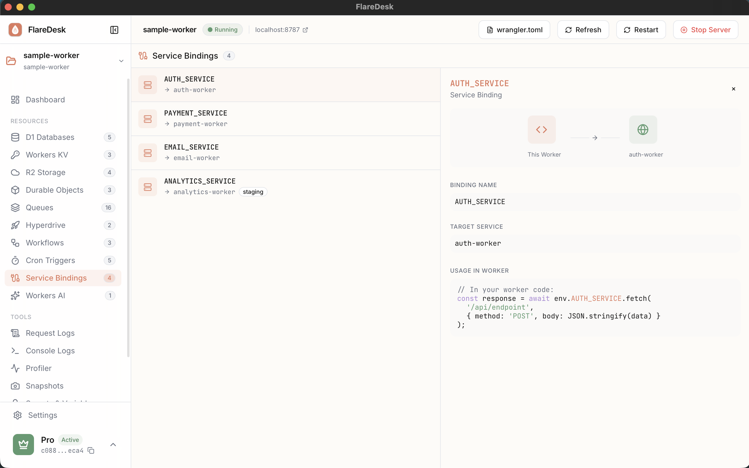 Service Bindings in FlareDesk