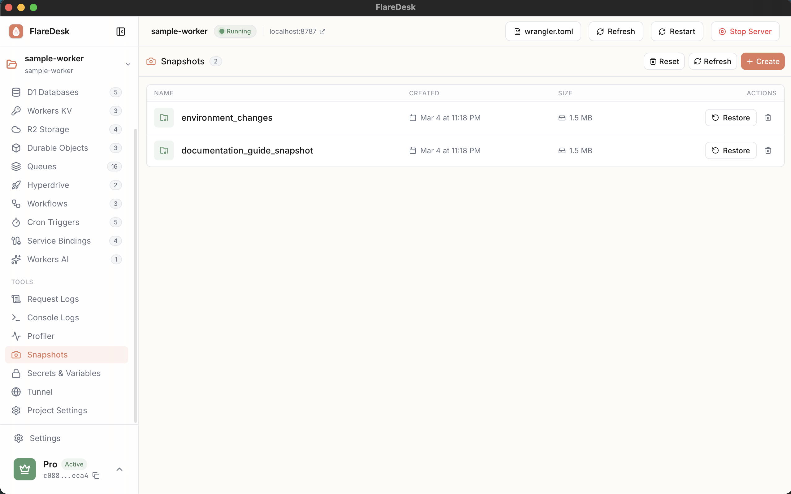 Snapshots in FlareDesk